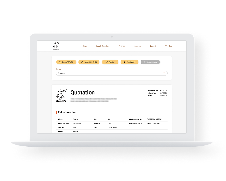 Canlife Pet Moving ERP System